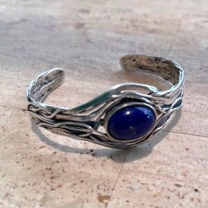 Or Paz Sterling Silver Bezel Set Lapis cuff bracelet NWOT